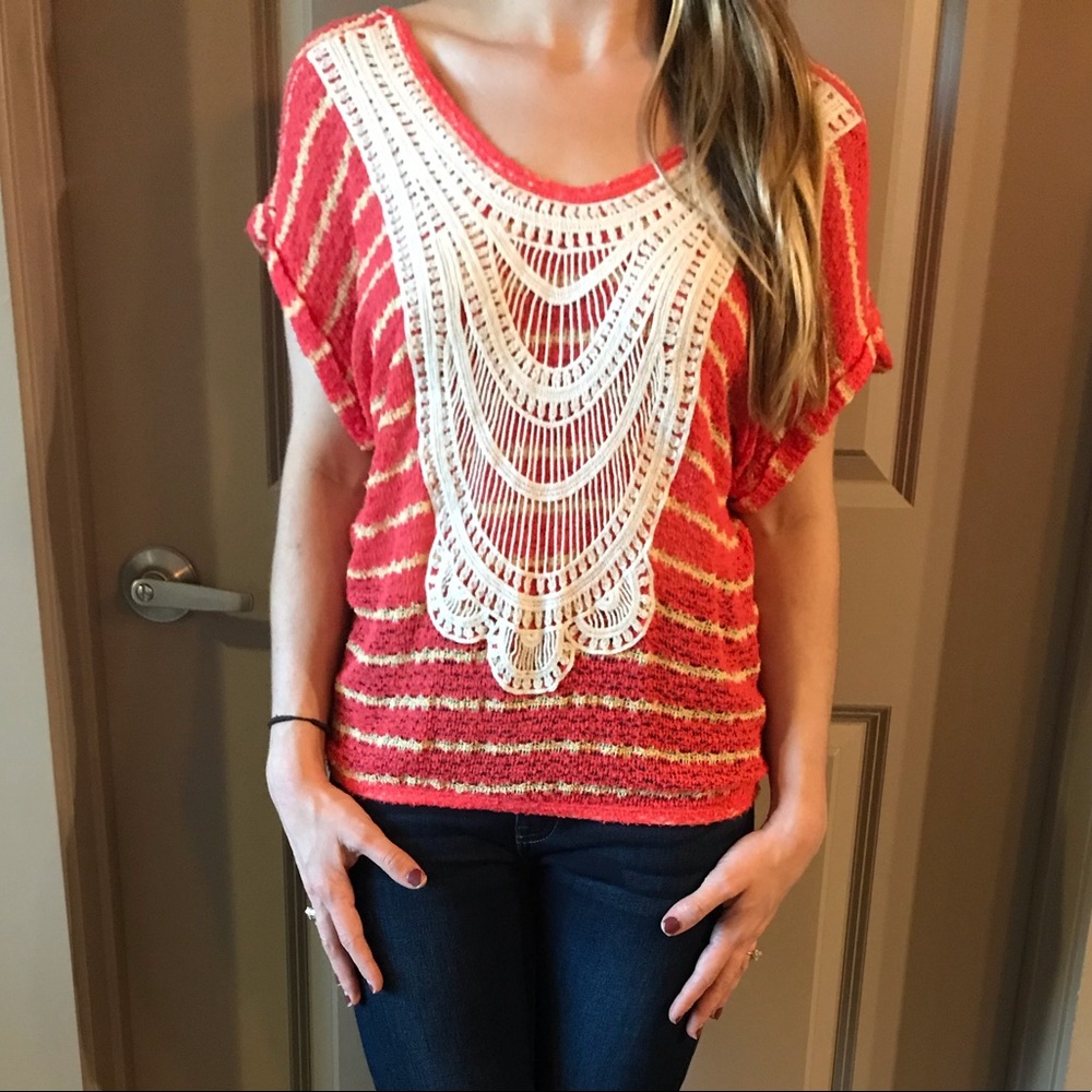 Coral and white top